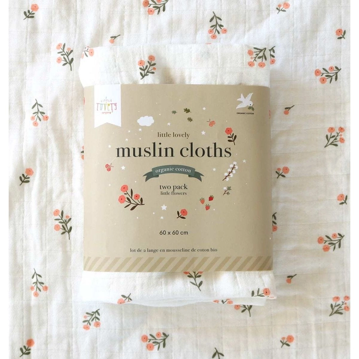 A Little Lovely Company Muslin Cloth Set of 2: Little Flowers