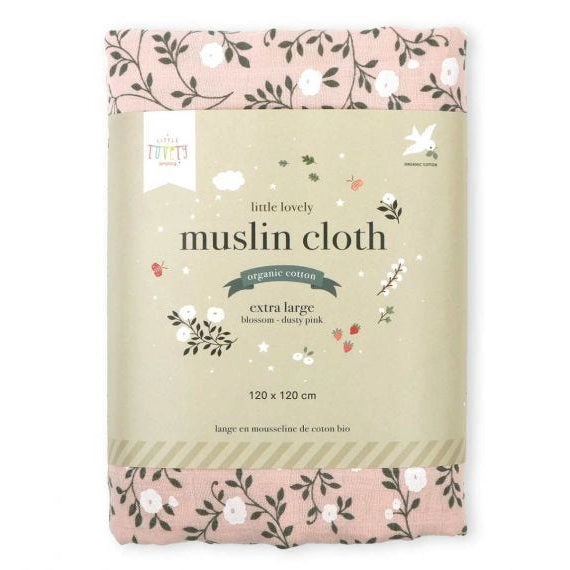 A Little Lovely Company Muslin Cloth XL: Blossom - Dusty Pink