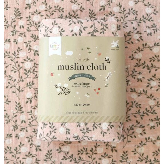 A Little Lovely Company Muslin Cloth XL: Blossom - Dusty Pink