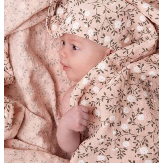 A Little Lovely Company Muslin Cloth XL: Blossom - Dusty Pink
