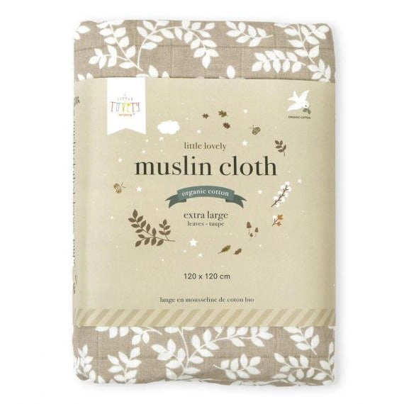A Little Lovely Company Muslin Cloth XL: Leaves - Taupe