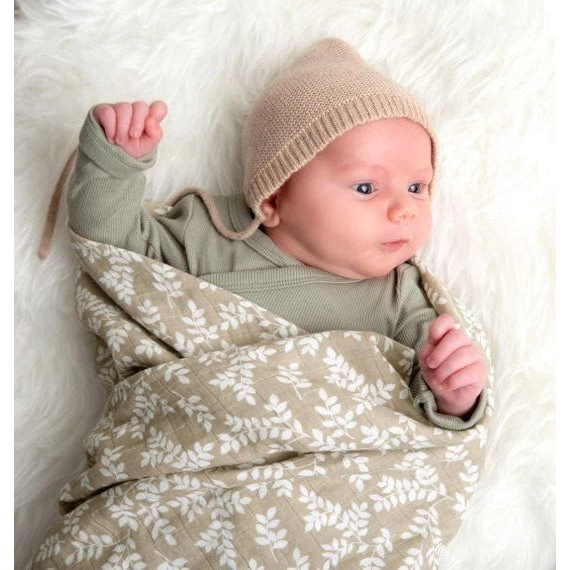 A Little Lovely Company Muslin Cloth XL: Leaves - Taupe