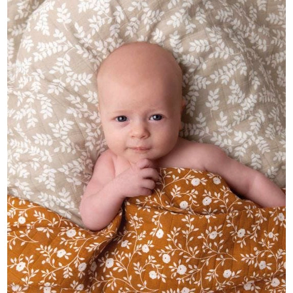 A Little Lovely Company Muslin Cloth XL: Leaves - Taupe