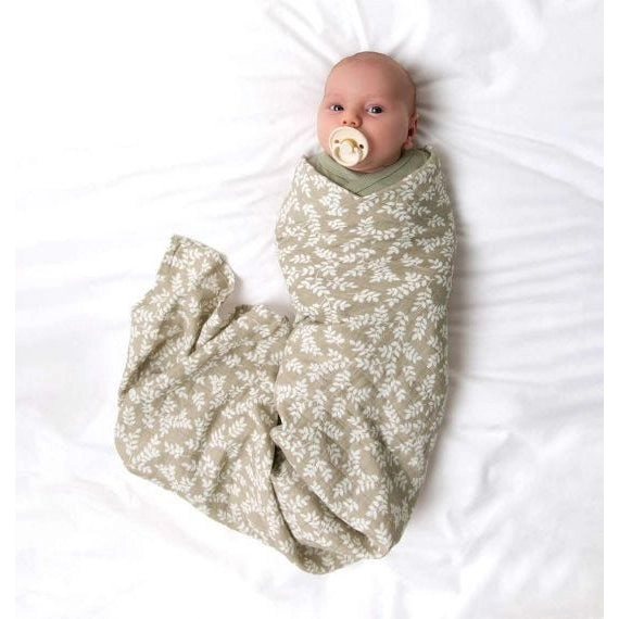 A Little Lovely Company Muslin Cloth XL: Leaves - Taupe