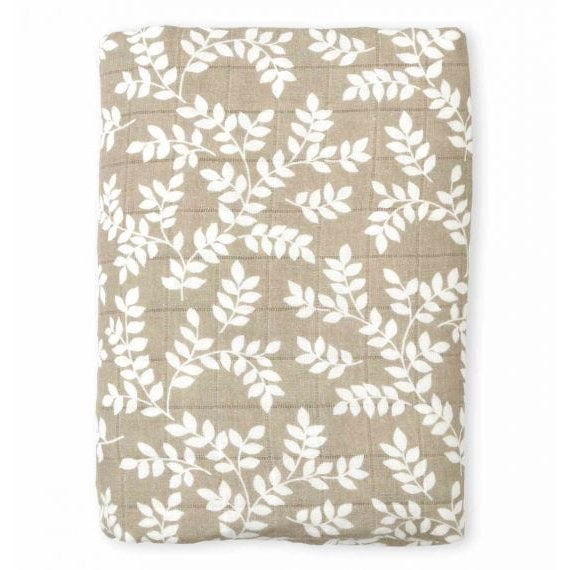 A Little Lovely Company Muslin Cloth XL: Leaves - Taupe
