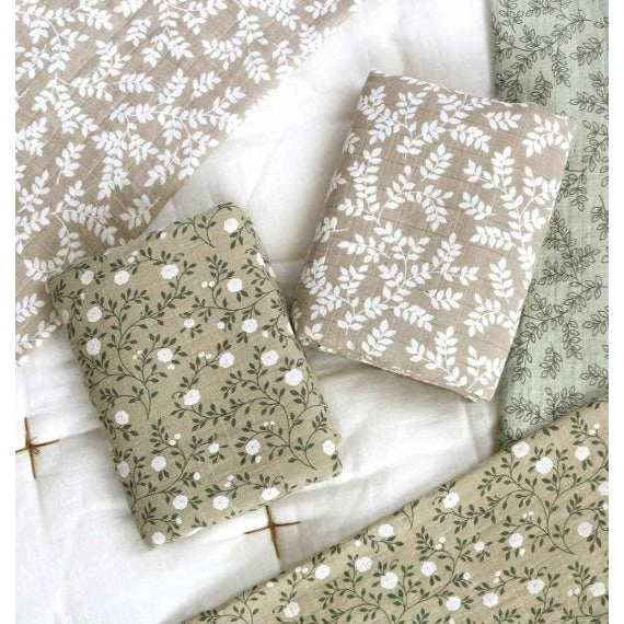 A Little Lovely Company Muslin Cloth XL: Leaves - Taupe