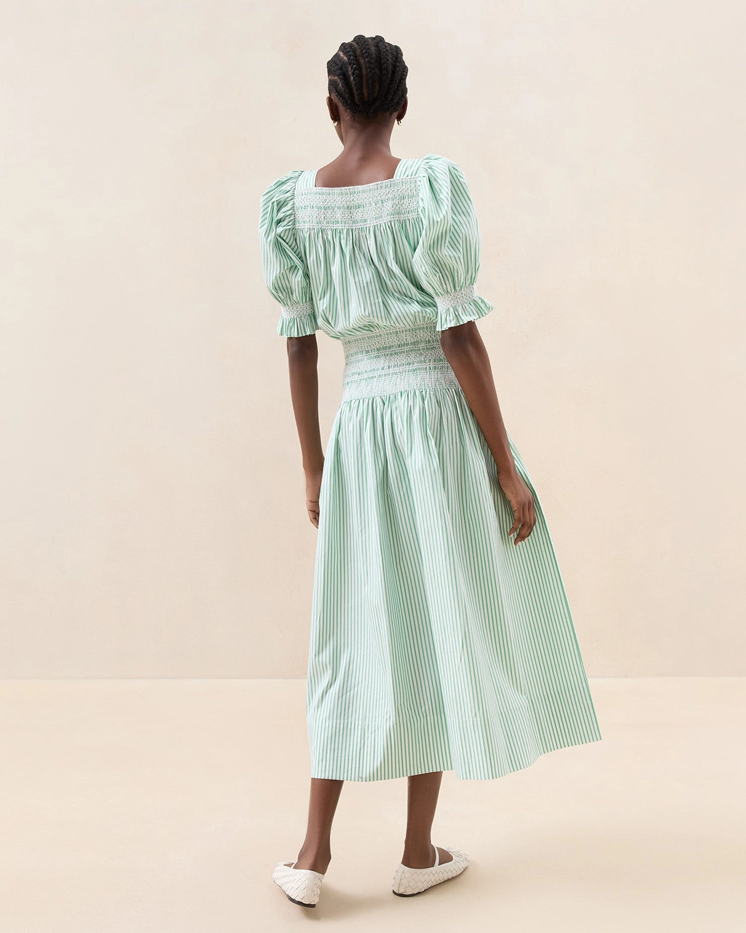 Anais Green/Cream Smocked Dress