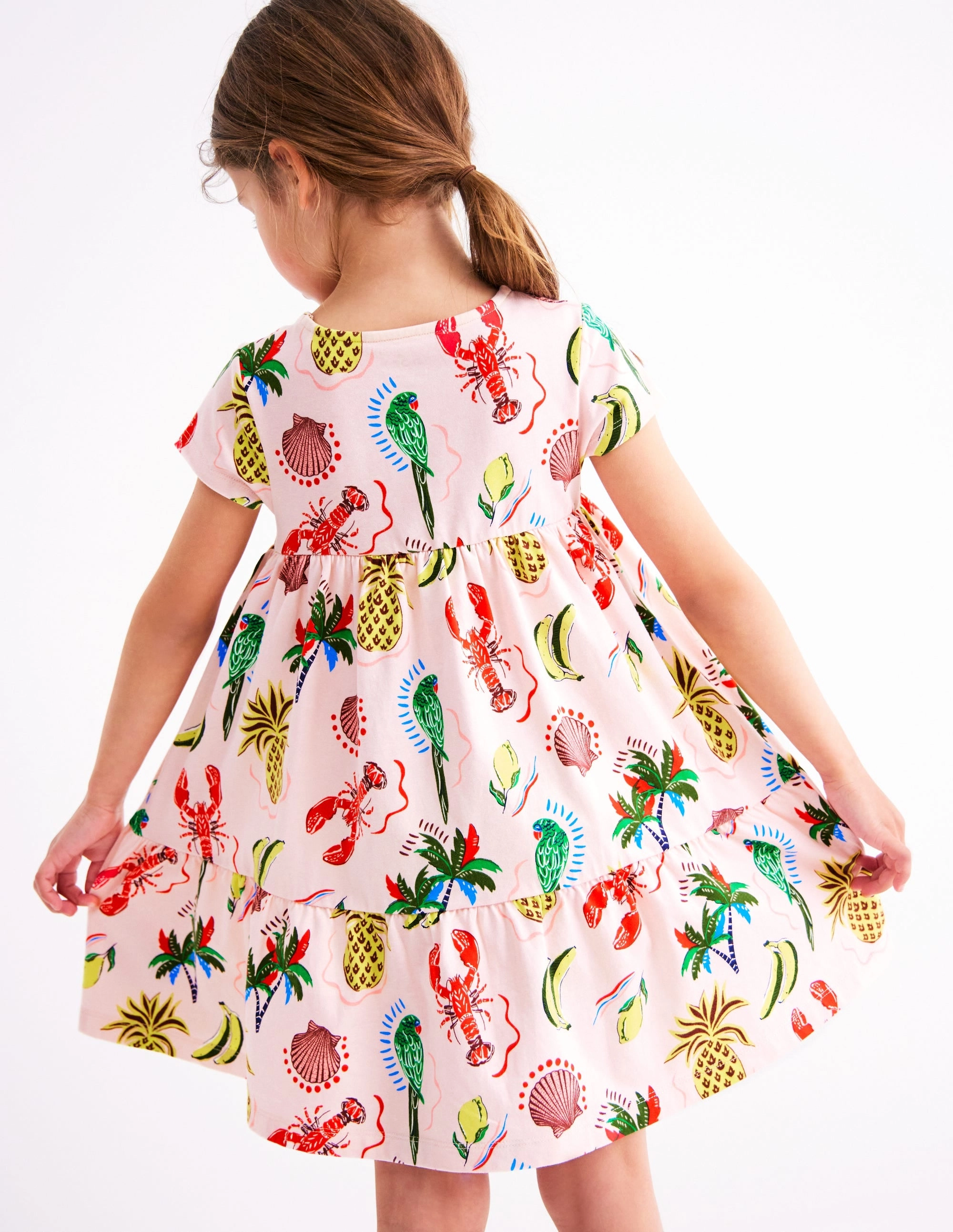 Ariel Twirly Jersey Dress-Chalk Pink Tropical Print
