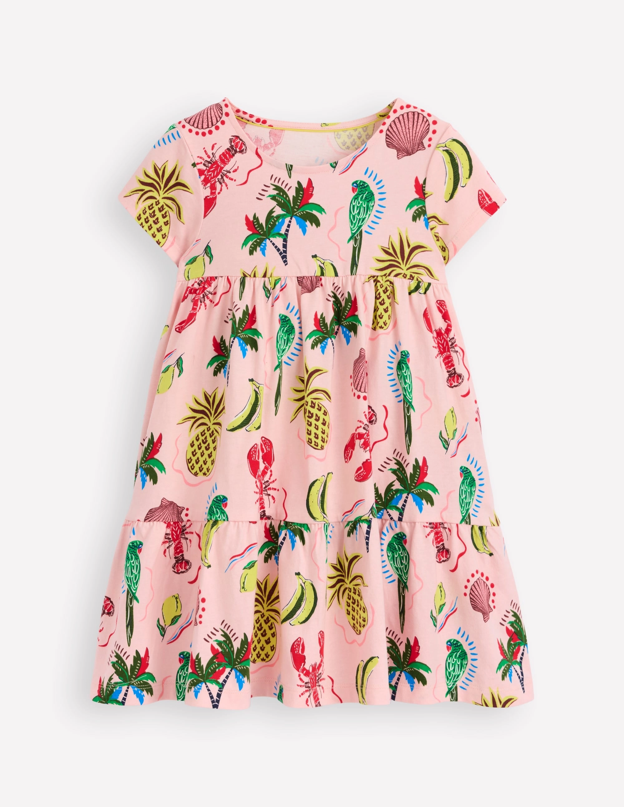 Ariel Twirly Jersey Dress-Chalk Pink Tropical Print