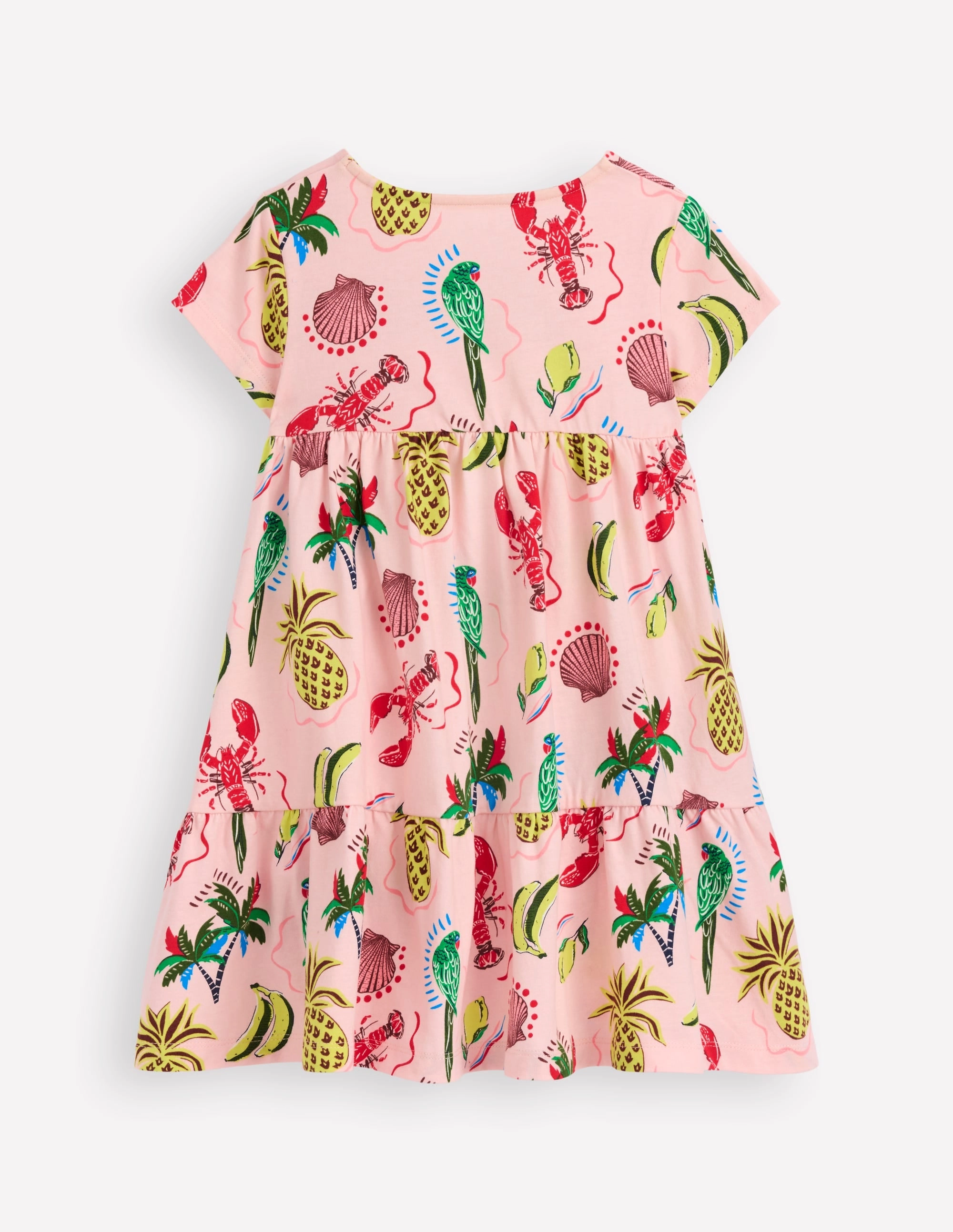 Ariel Twirly Jersey Dress-Chalk Pink Tropical Print