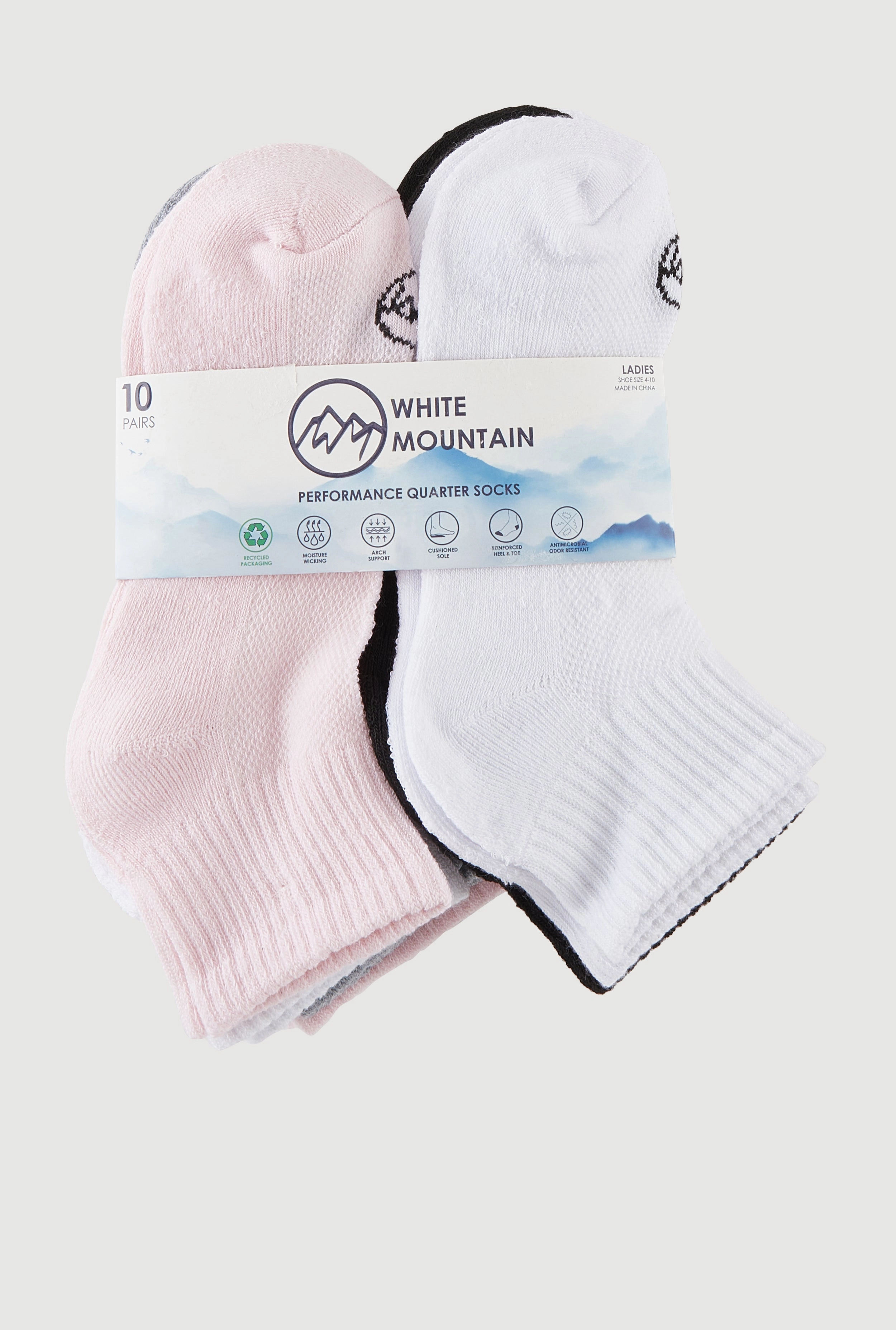 Assorted Performance Quarter Socks 10 Pack Size 4-10