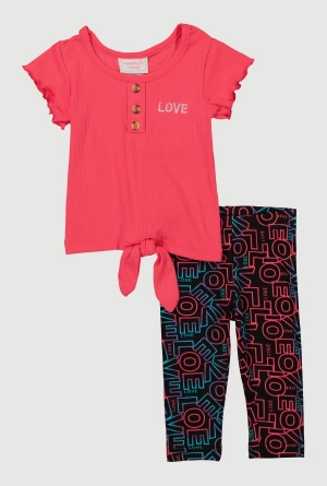 Baby Girls 0-9M Love Embroidered Tee and Leggings