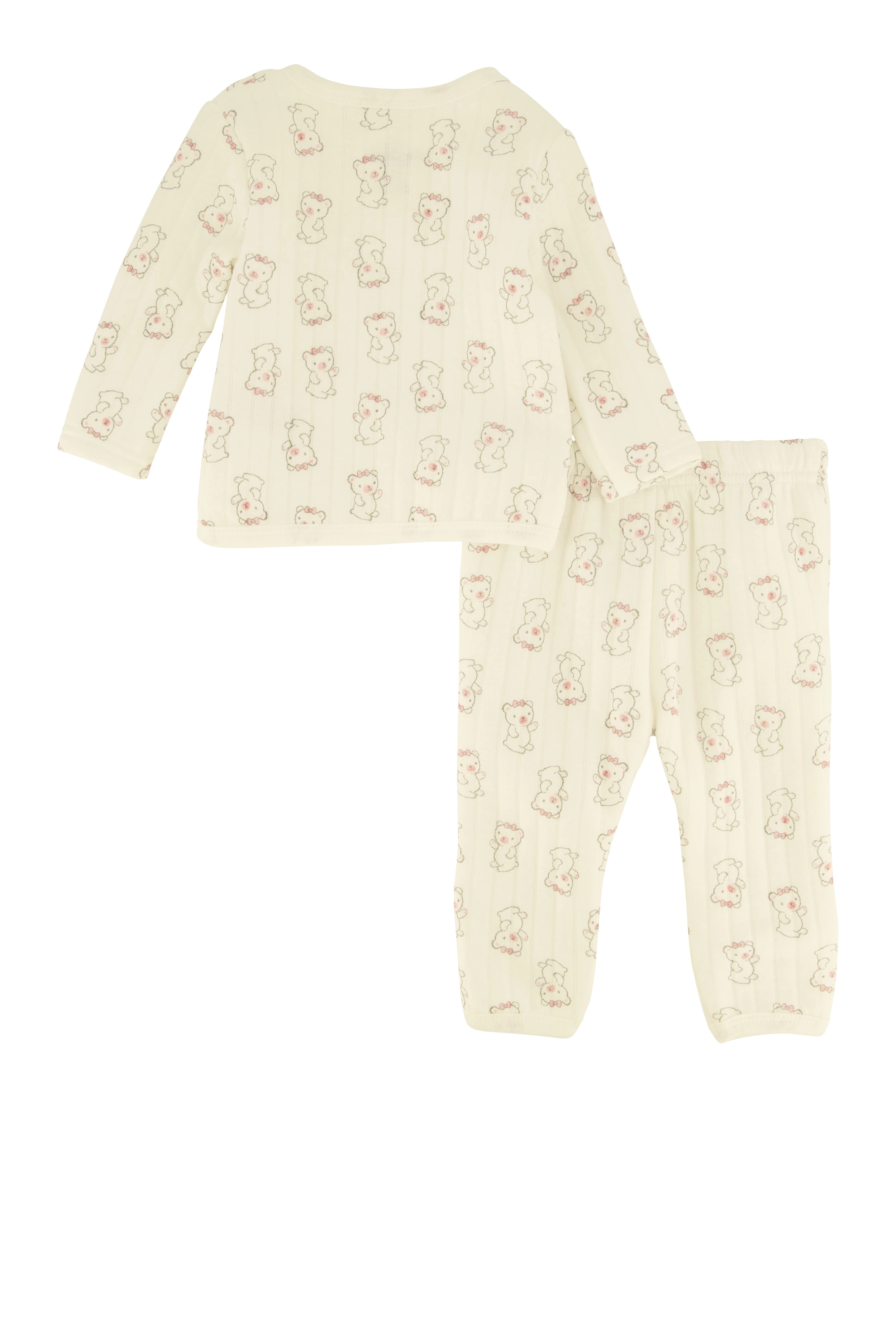 Baby Girls 0-9M Ribbed Bear Print Snap Button Top and Pants with Hat