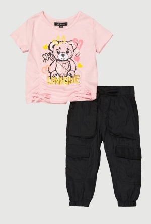 Baby Girls 12-24M Unique Bear Ruched Tee and Cargo Joggers