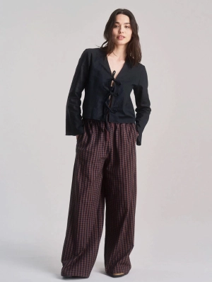 Beach Women's Organic Cotton Print Trousers | Brown Stripe