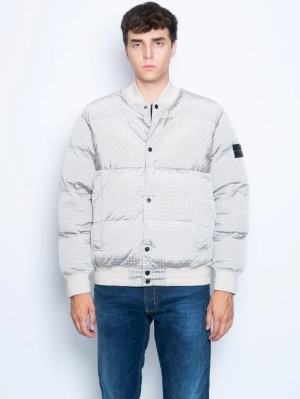 Bomber jacket with parallel striped pattern in Beige Metal Nylon
