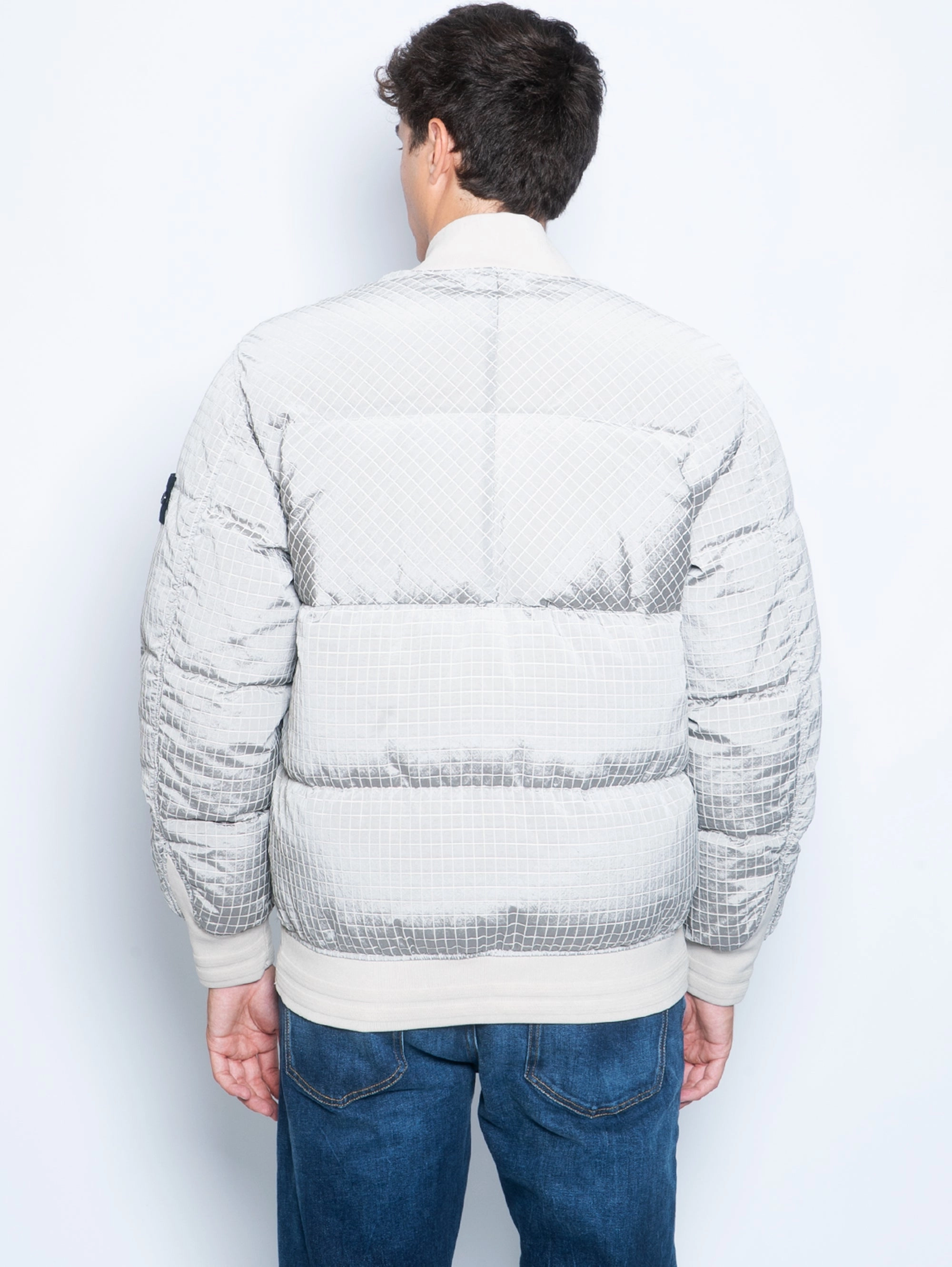 Bomber jacket with parallel striped pattern in Beige Metal Nylon