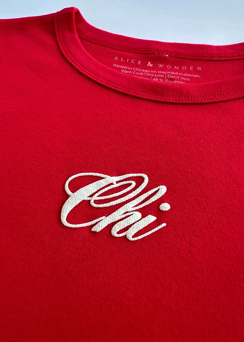 Chi Script Baby Tee - Red & White