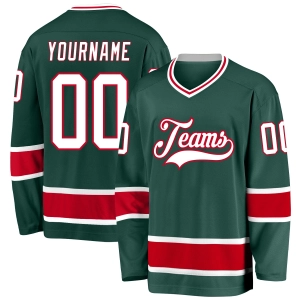 Custom Green White-Red Hockey Jersey