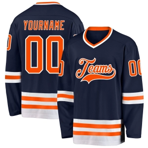 Custom Navy Orange-White Hockey Jersey