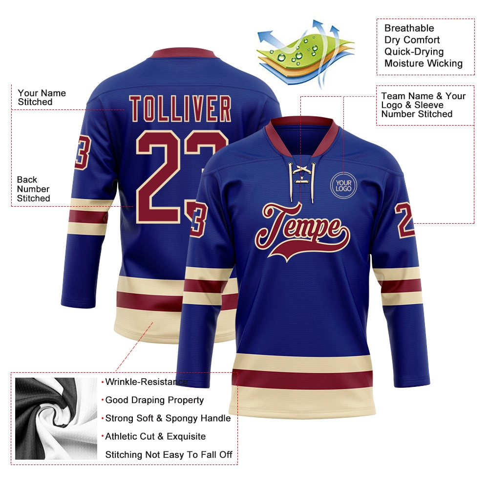 Custom Royal Crimson-Cream Hockey Lace Neck Jersey