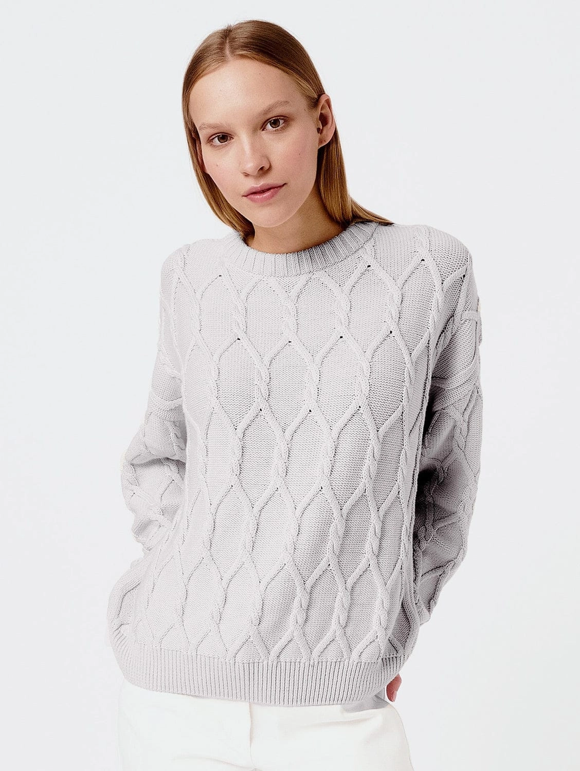 Knitted Organic Cotton Cable Knit Jumper | Light Grey