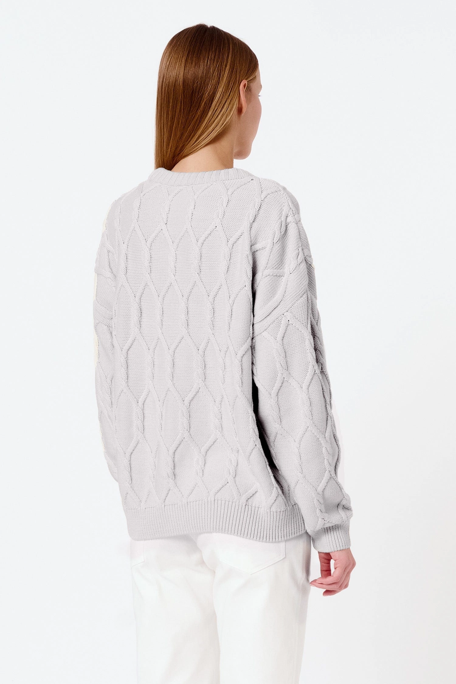 Knitted Organic Cotton Cable Knit Jumper | Light Grey