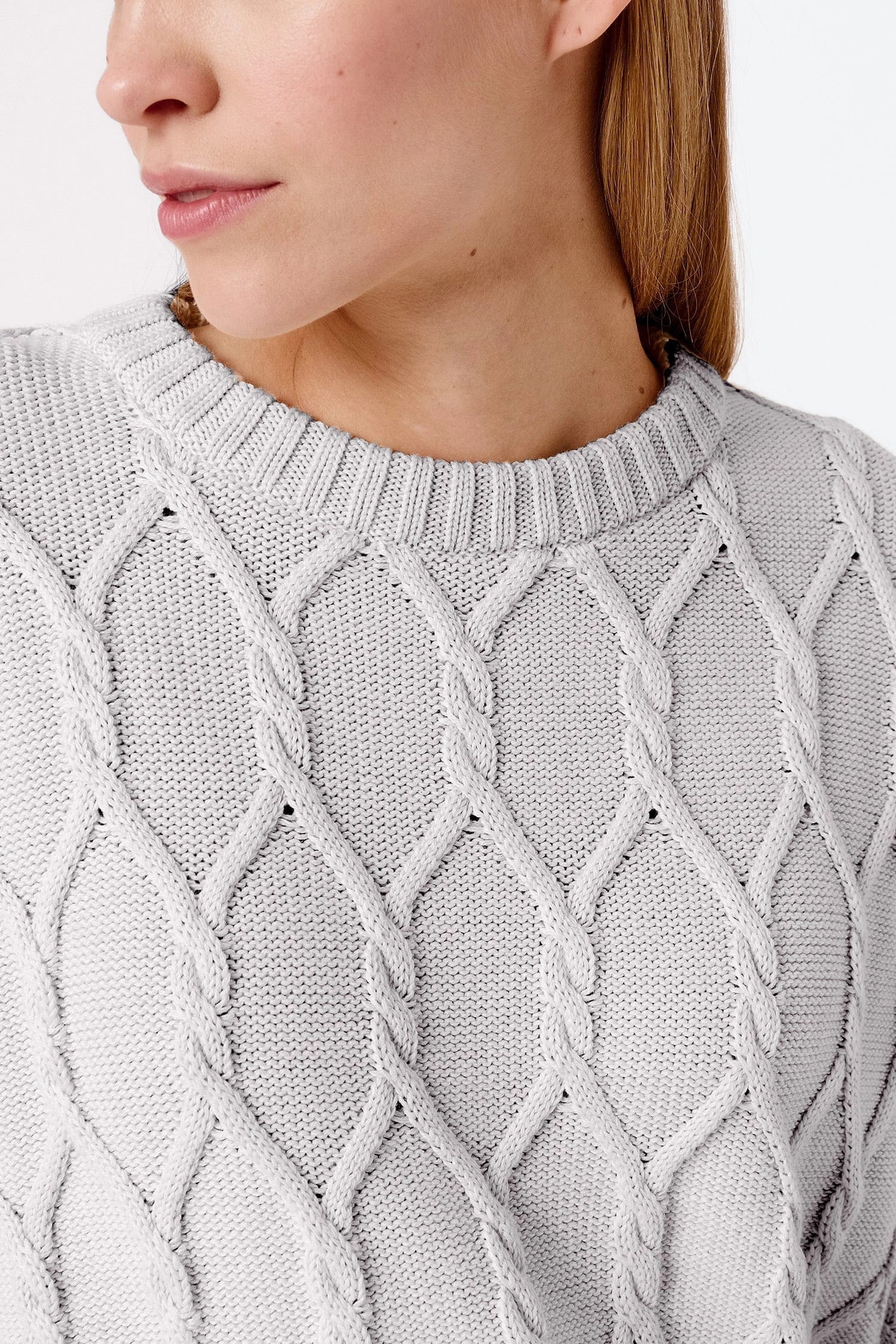 Knitted Organic Cotton Cable Knit Jumper | Light Grey