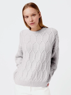 Knitted Organic Cotton Cable Knit Jumper | Light Grey
