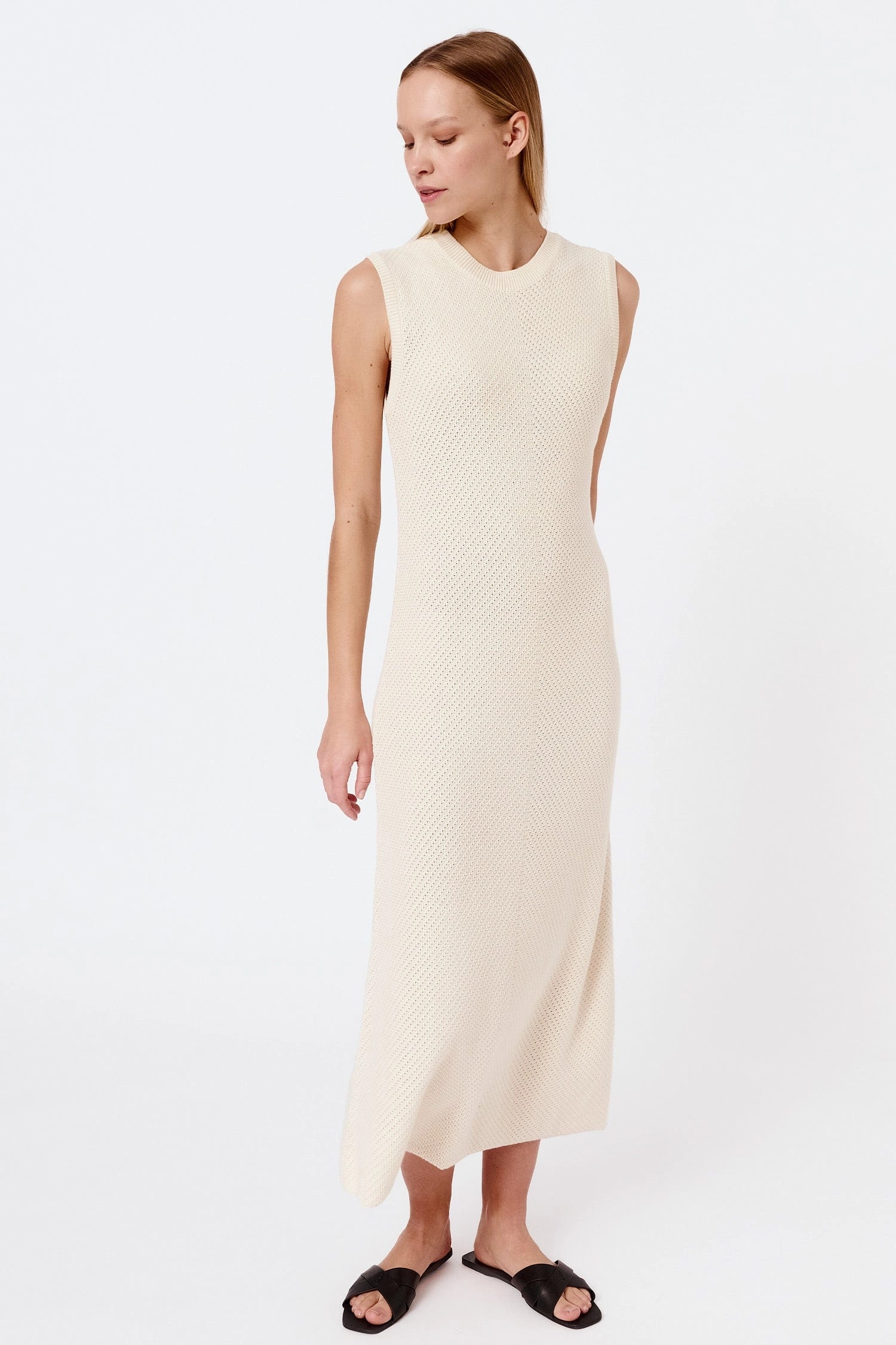 Knitted Organic Cotton Pinpoint Dress | Cream