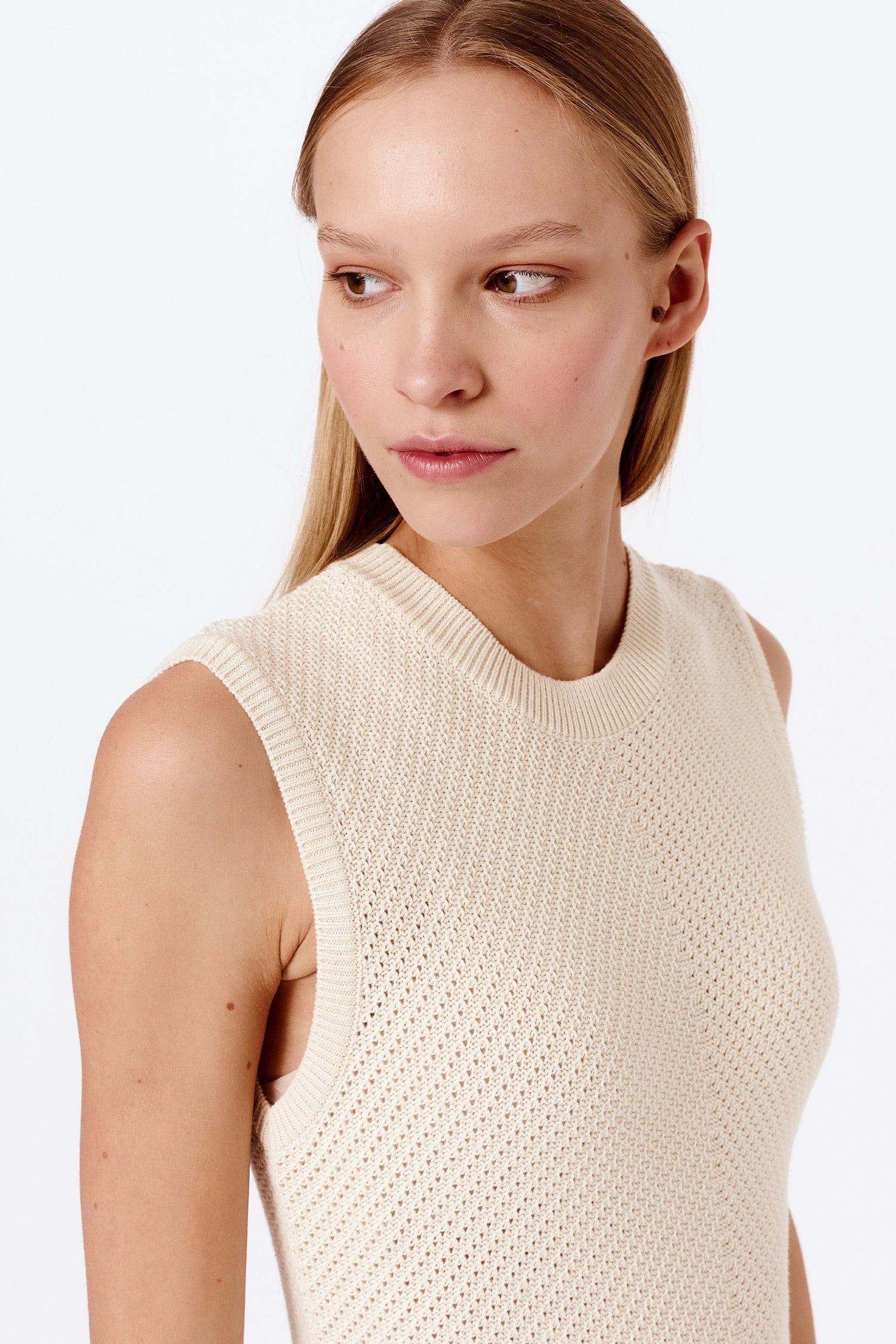 Knitted Organic Cotton Pinpoint Dress | Cream