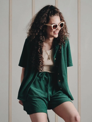 Leah Women's Organic Cotton Terry Towelling Shorts | Jungle Green