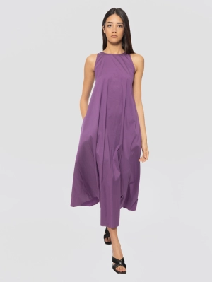 Long Dress in Purple Cotton Poplin