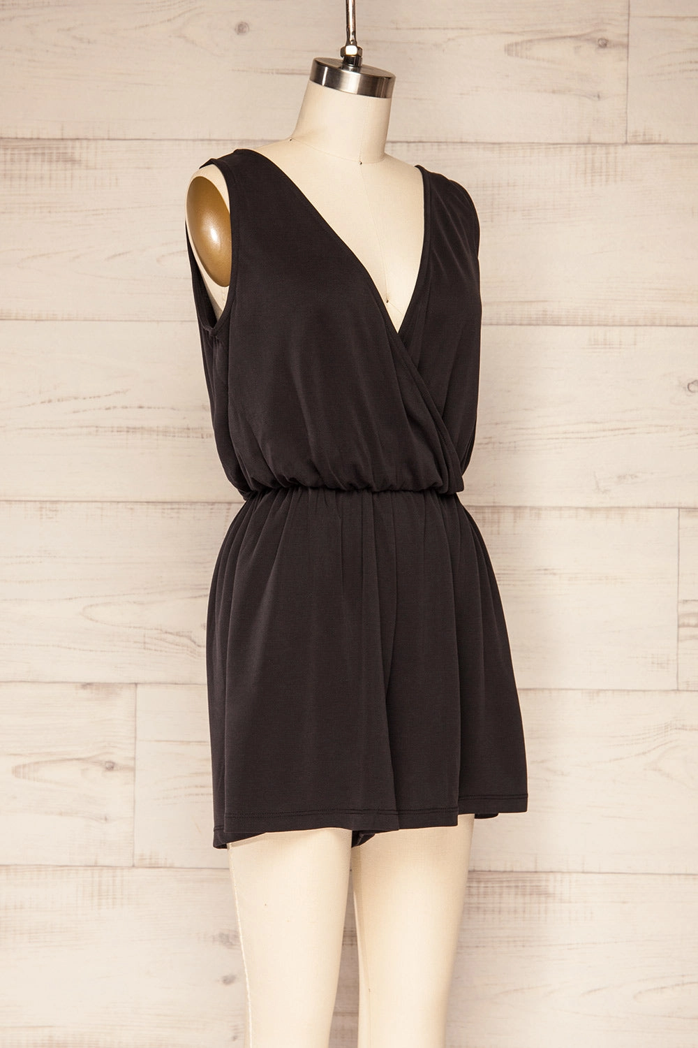 Opoczno Black | Sleeveless Plunging Neckline Romper