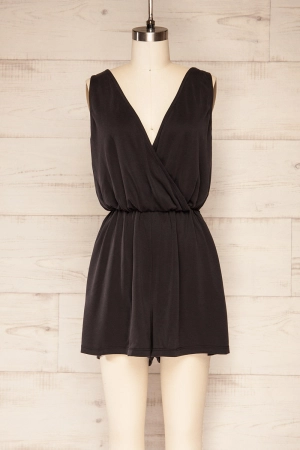 Opoczno Black | Sleeveless Plunging Neckline Romper