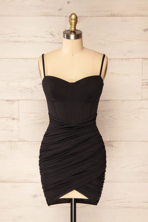 Panama Black | Short Fitted Ruched Dress