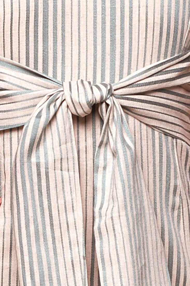Silvia Fitted Striped Bow Tie Dress Green Olive