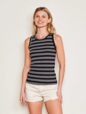 Sundry Variegated Rib Stripe High Crew Tank & Variegated Rib Stripe Wide Leg Pant Set in Deep Navy