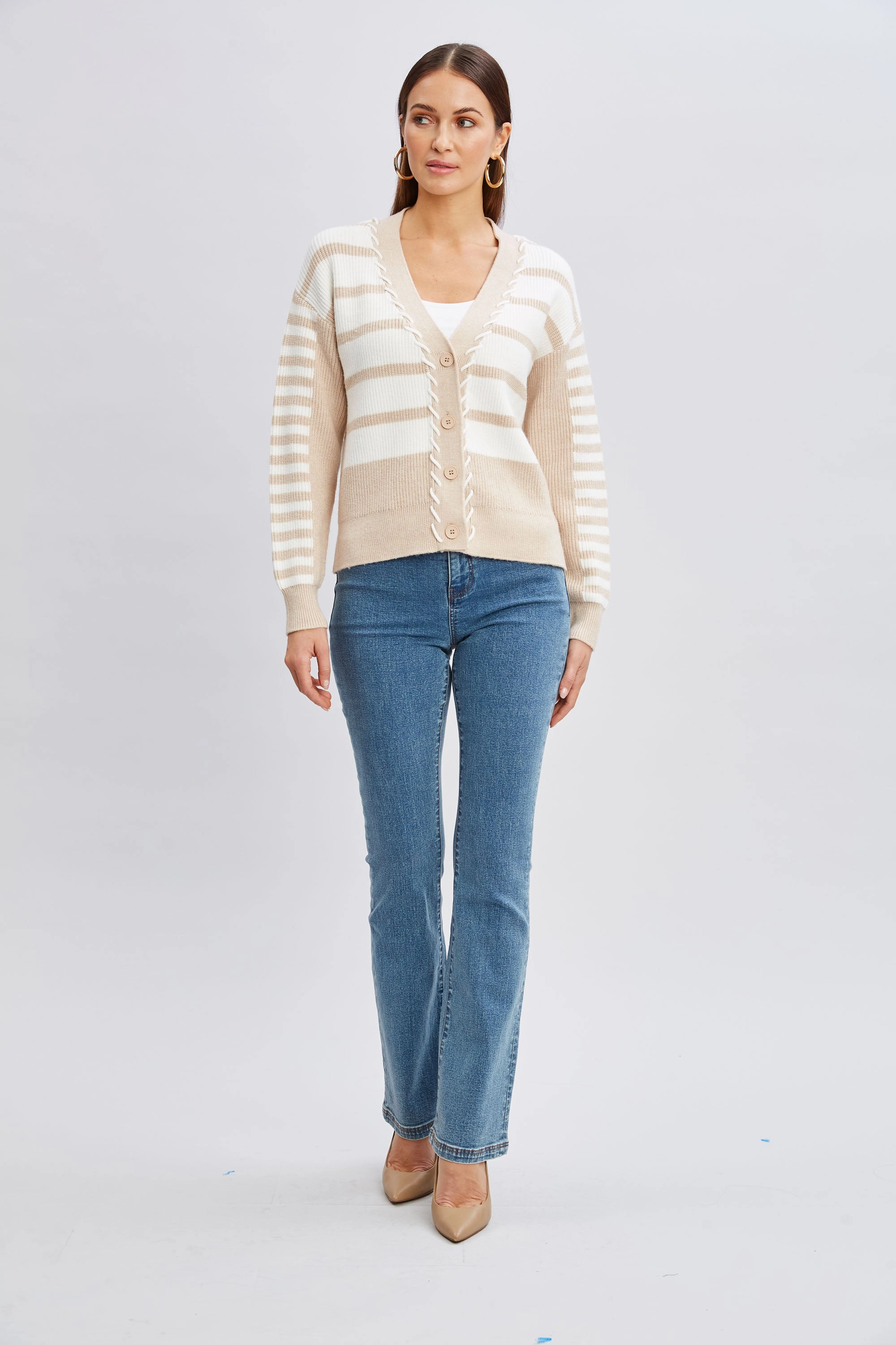 T-Tahari Stripe Stitch Cardigan