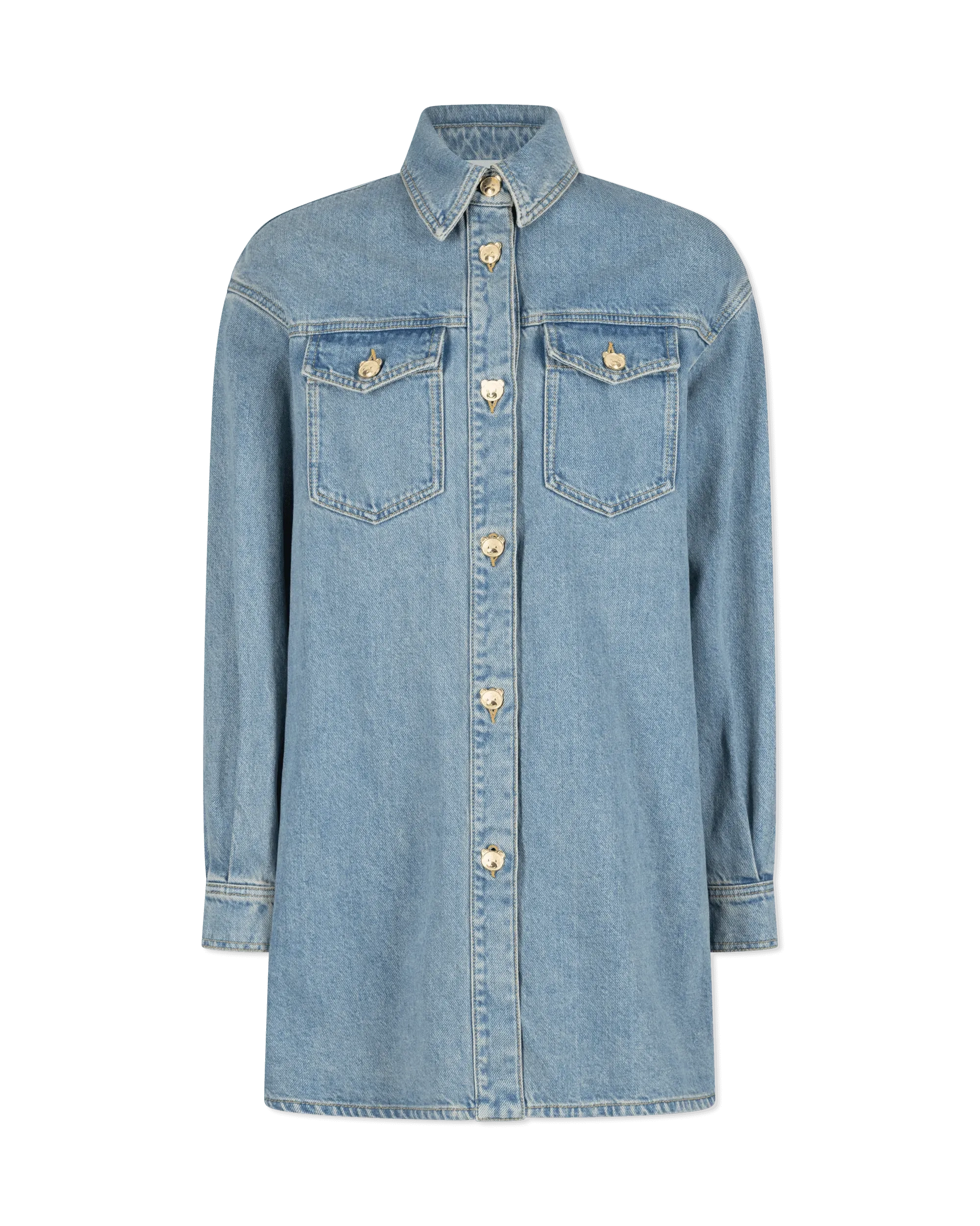 Teddy Buttons Blue Denim Shirt Dress