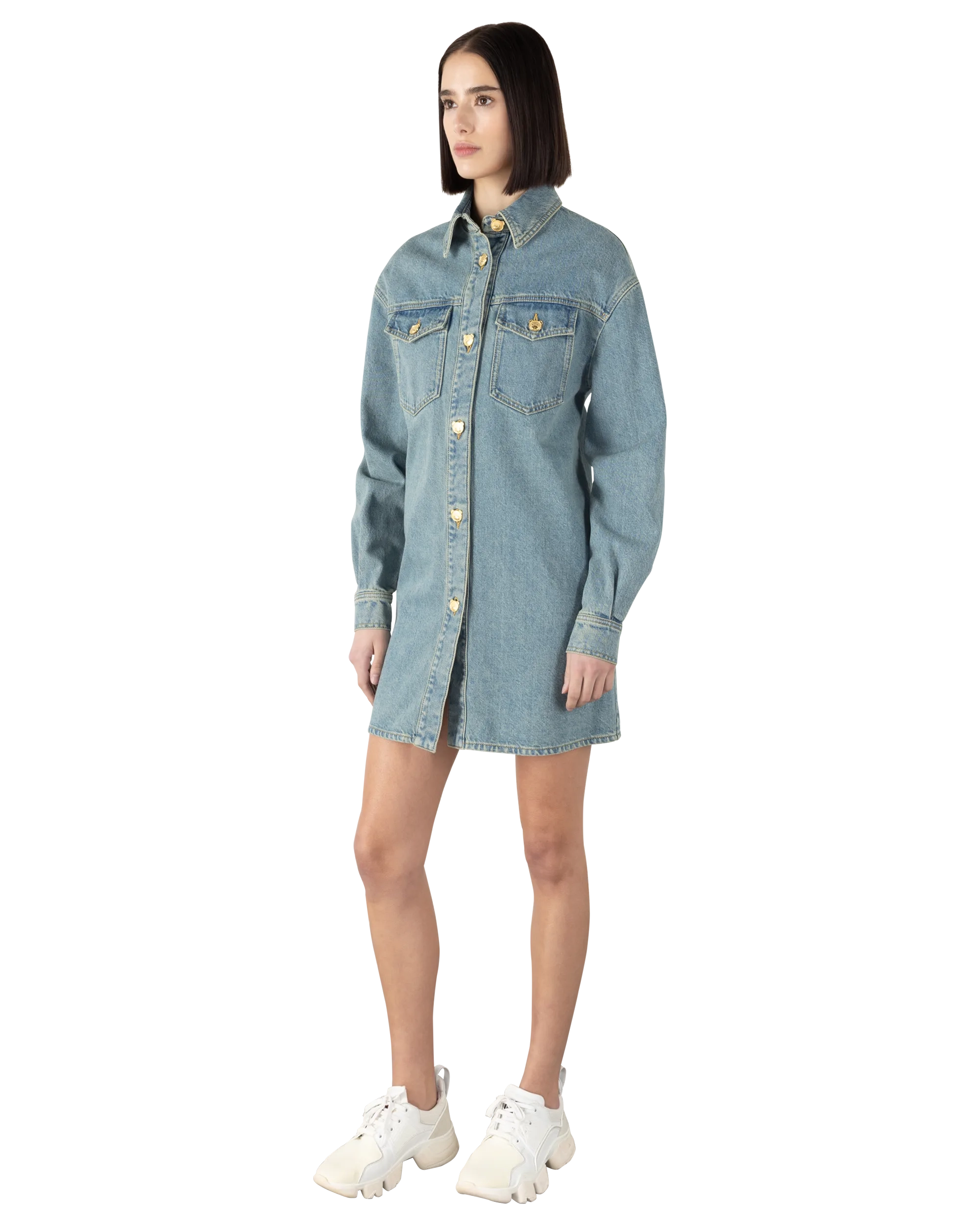 Teddy Buttons Blue Denim Shirt Dress