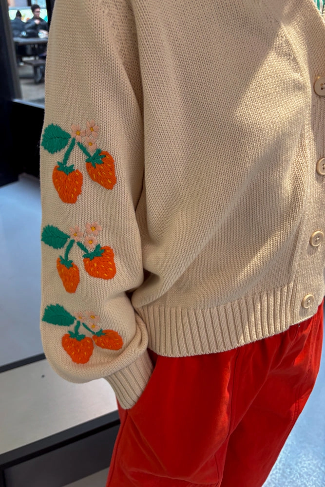 The Tiny Big Sister Strawberries Cream Cardigan