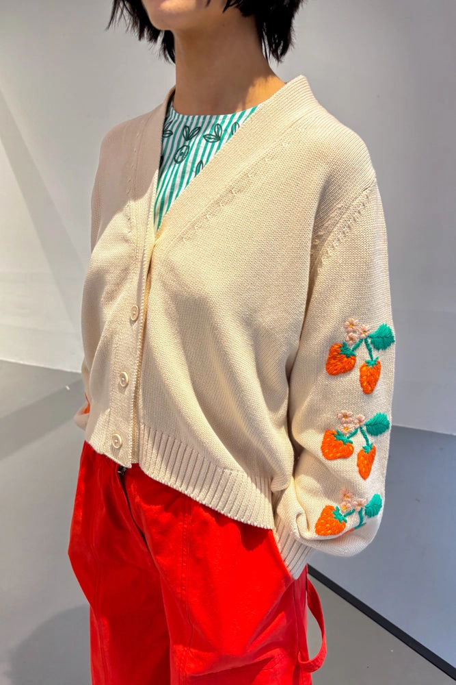 The Tiny Big Sister Strawberries Cream Cardigan