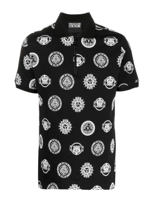 Versace Jeans Couture Monogram Printed Zip-Up Polo Shirt