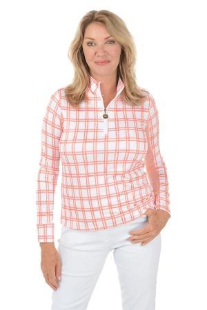Windowpane Plaid UPF50 Mock Neck Sun Shirt
