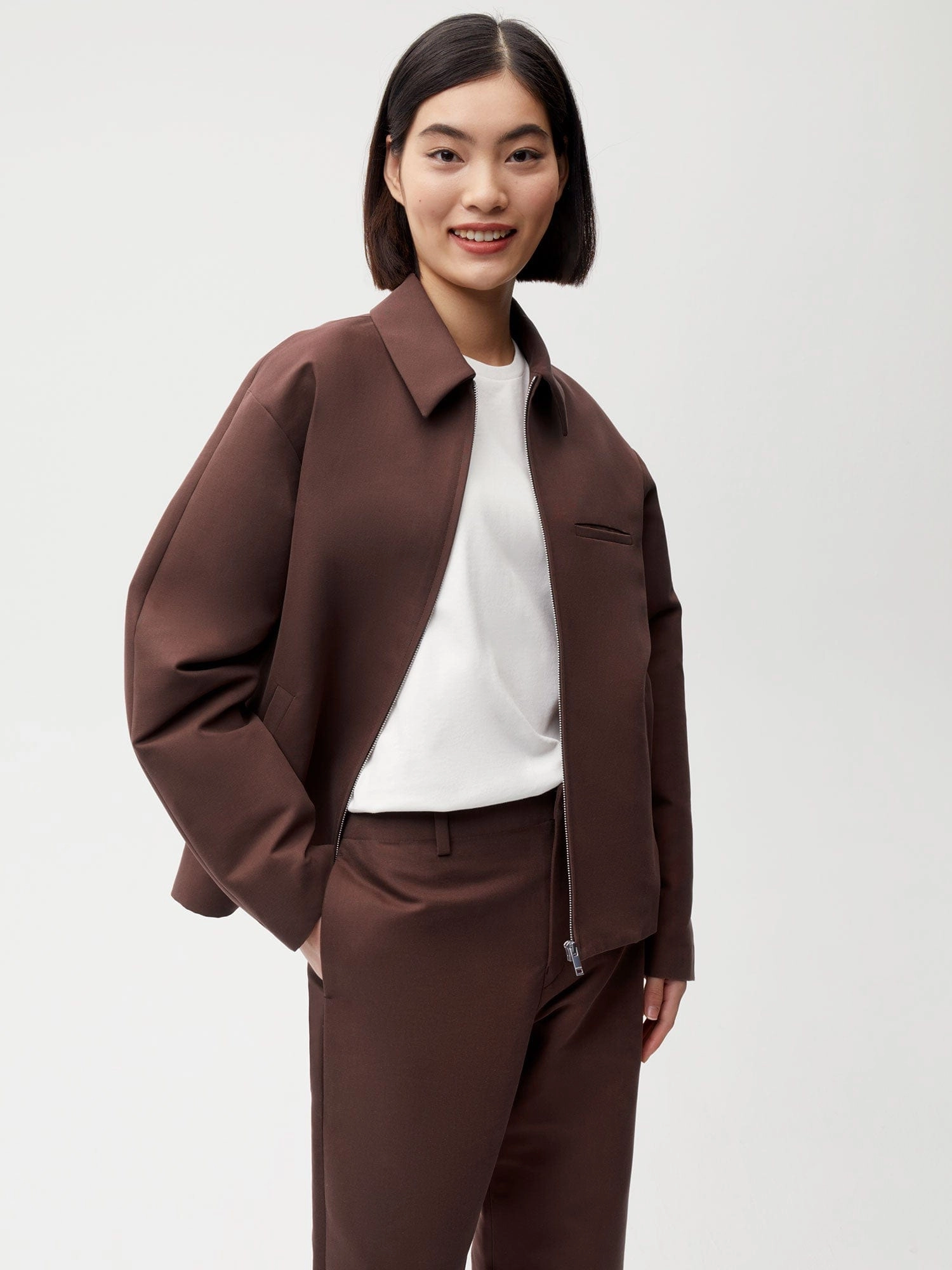 Womens Organic Cotton Harrington Jacket—chestnut brown
