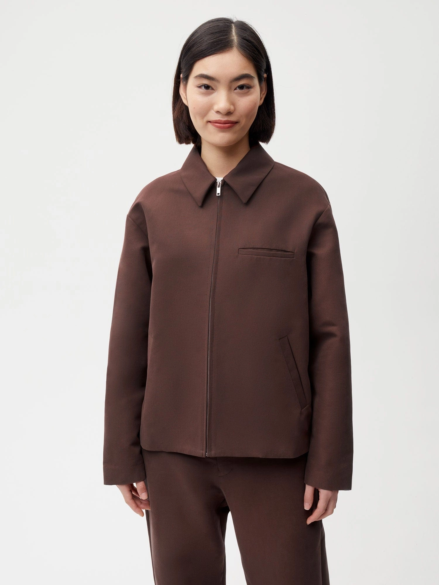 Womens Organic Cotton Harrington Jacket—chestnut brown