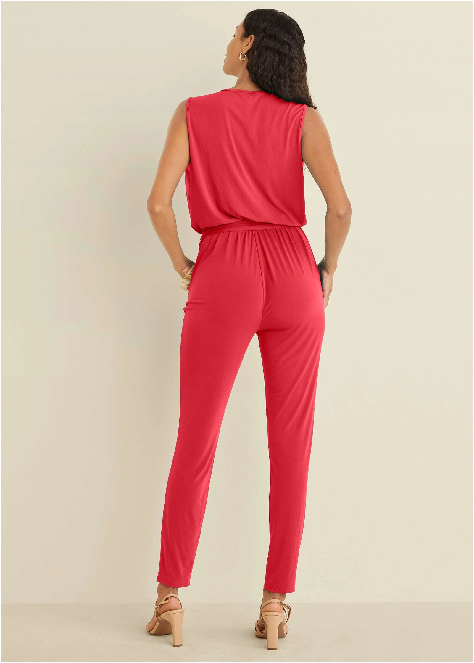 Wrap Tie Jumpsuit - Red
