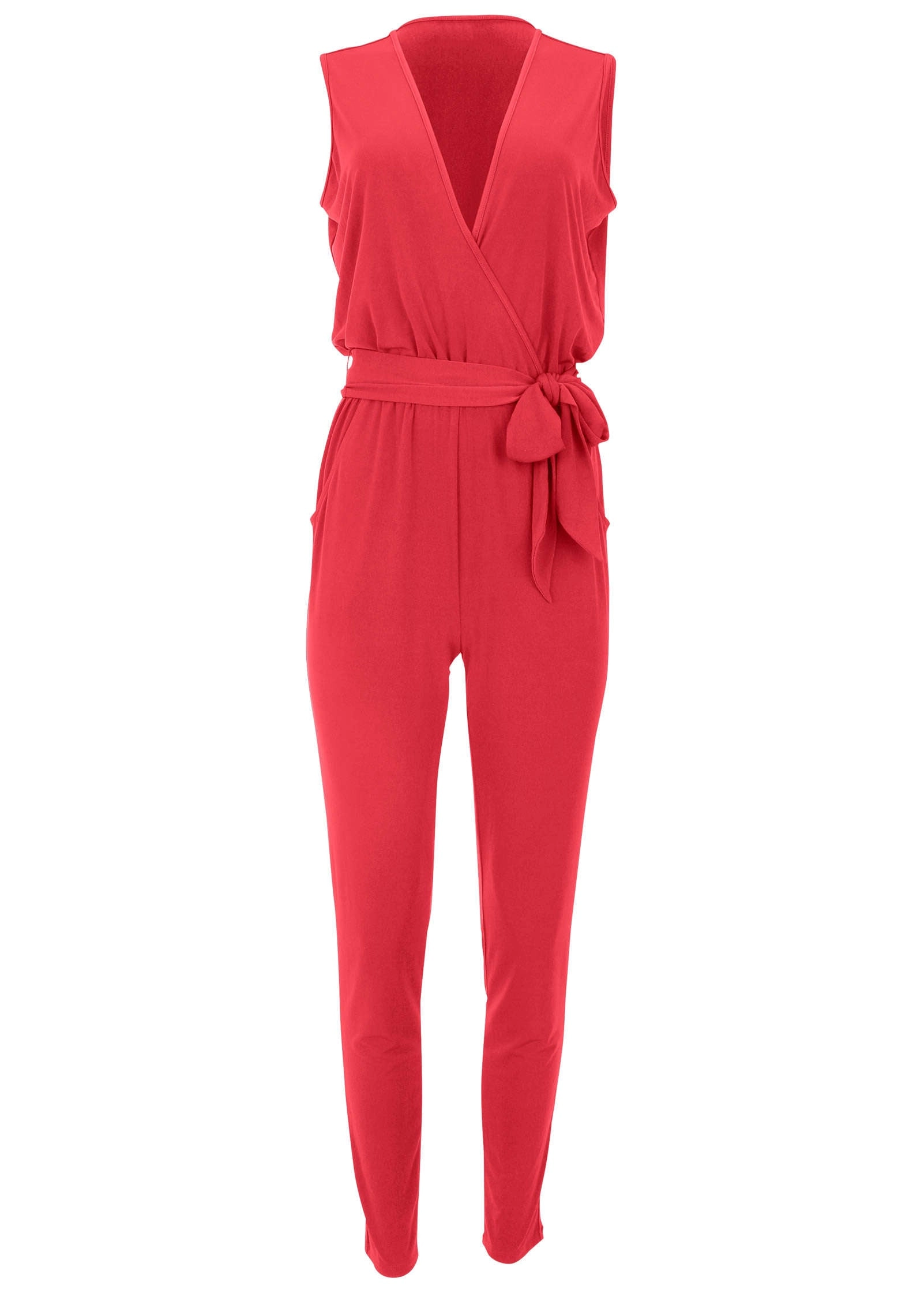 Wrap Tie Jumpsuit - Red